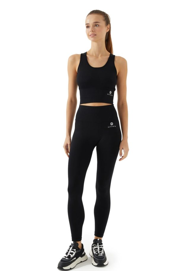 Kadın Yüksek Bel Dikişsiz Siyah Spor Tayt